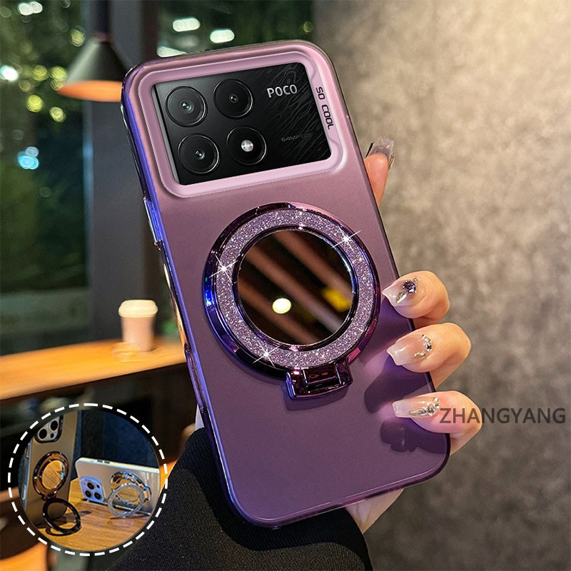 Capa Para POCO X6 Pro X6 Silicone Fosco TPU De Telefone Estética Espelho Função Suporte Novo design anti Queda Caso Maci