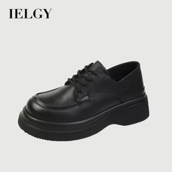 IELGY Sapatos Femininos De Couro Preto De Duas Peças Estilo Coreano Com Cadarço