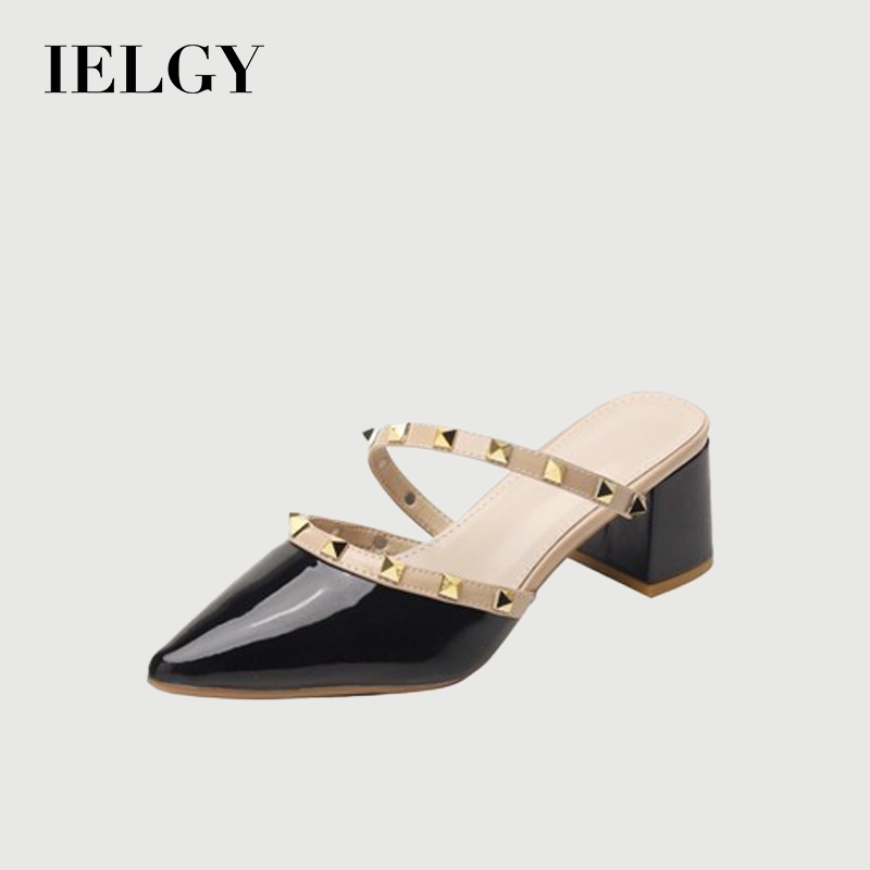 IELGY Elegante Luxo Verão Novo Rebite Branco De Salto Alto Meia Pantufas Mulheres em Oferta na Shopee