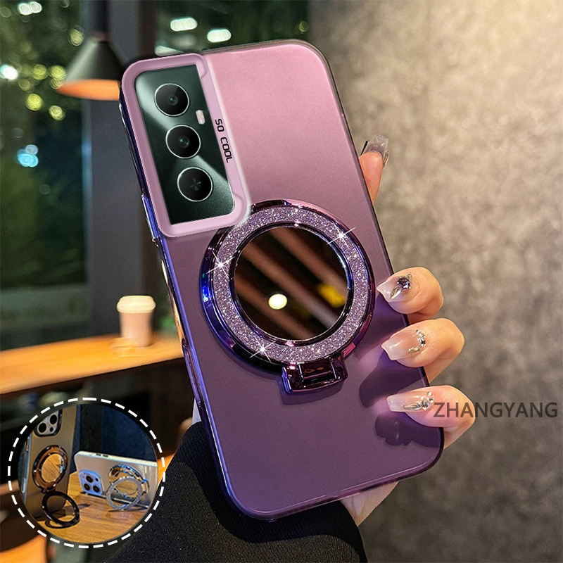 Capa Para realme C65 Silicone Fosco TPU De Telefone Estética Espelho Função Suporte Novo design anti Queda Caso Macio em Oferta na Shopee