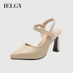 IELGY Feminino Salto Grosso Couro Macio Cinto De Uma Palavra Moda Alto