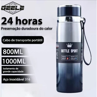 Garrafa Térmica de Água 800ml ou 1000ml Inox Com Infusor Prata Dourada Azul  Parede Dupla Com Alça em Oferta na Shopee