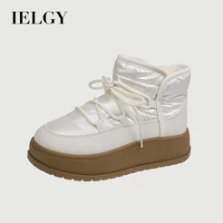 IELGY Botas De Neve De Cano Alto De Veludo Bege Feminino 2026 Inverno Estudante Versão Coreana Sapatos Casuais Quentes D