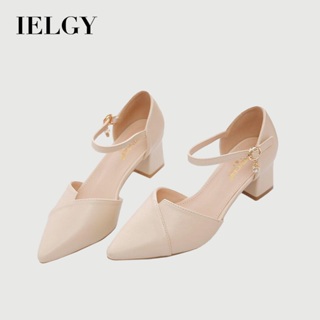 IELGY Sandália Feminina De Couro Flexível Bico Fino Salto Grosso Fivela em Oferta na Shopee