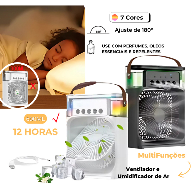 Mini Ar Condicionado Climatizador Umidificador Ventilador Portátil USBLed 600MLarmazenamento de água