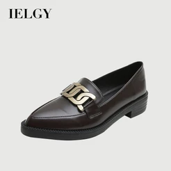 IELGY Mocassins 2026 Novos Sapatos Metálicos Retrô Estilo Britânico Slip-on De Couro Planos Femininos Plus Size