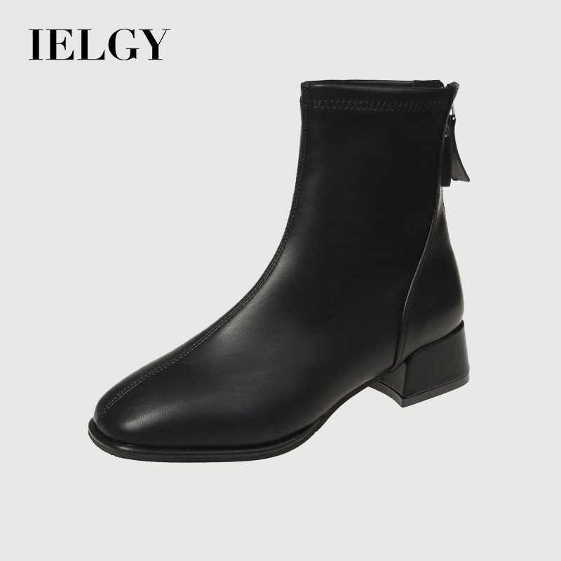 IELGY Botas De Couro Macio Estilo Britânico Feminino Mais martin De Salto Médio - Women Shoes