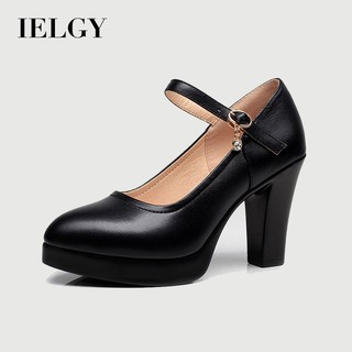 IELGY Salto Alto Confortável Em Sapatos Plataforma Femininos De Couro Macio Com Fivela Reta Preta