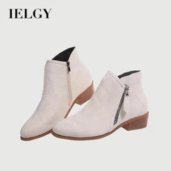 Botas Femininas De Camurça De Tamanho Grande IELGY Com Salto Grosso E Zíper Lateral