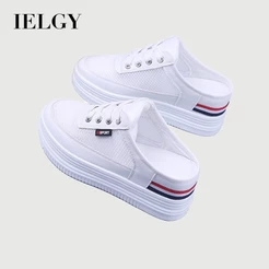 IELGY Preto Oco Respirável pedal De Um Pé Interno Aumentado Meia Chinelo flatcake Sapatos De Malha De Sola Grossa Femini