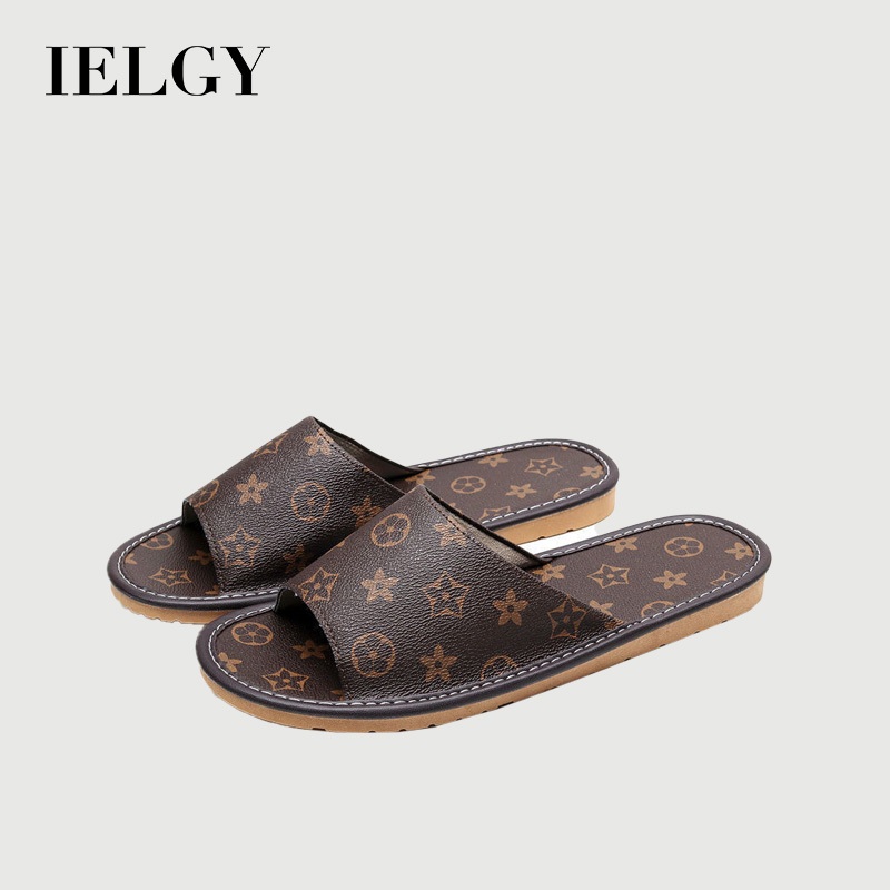 IELGY Brown Old Flowers Estilo Escandinavo Upscale Summer Couple Leather Slippers Quarto De Couro Sola Macia em Oferta na Shopee