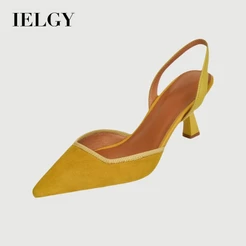 IELGY Sandálias Francesas De Salto Alto Com Bico Fino Palavra Feminina Temperamento Preto Pontiagudo Para Trás Espaço