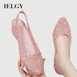 IELGY Sandálias Florais Elegantes Femininas De Verão Antiderrapantes Com Saia Bico Fino Salto Cunha Simples E Casual