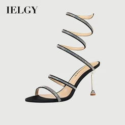 IELGY Sandálias Femininas Sexy Para Banquete Com Strass No Tornozelo E Salto Alto De 8 Cm