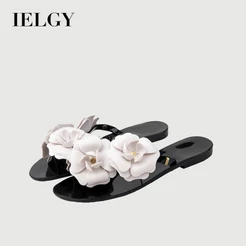 IELGY Novos Chinelos De Camélia De Verão Com Clipe De Gelatina Plana Femininos Antiderrapantes Flor Praia