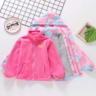 4-12 Anos Meninas Outono/Inverno Moda Impermeável Com Capuz Jaqueta De Lã Crianças À Prova De Vento 3 Em 1 Destacável Co em Oferta na Shopee