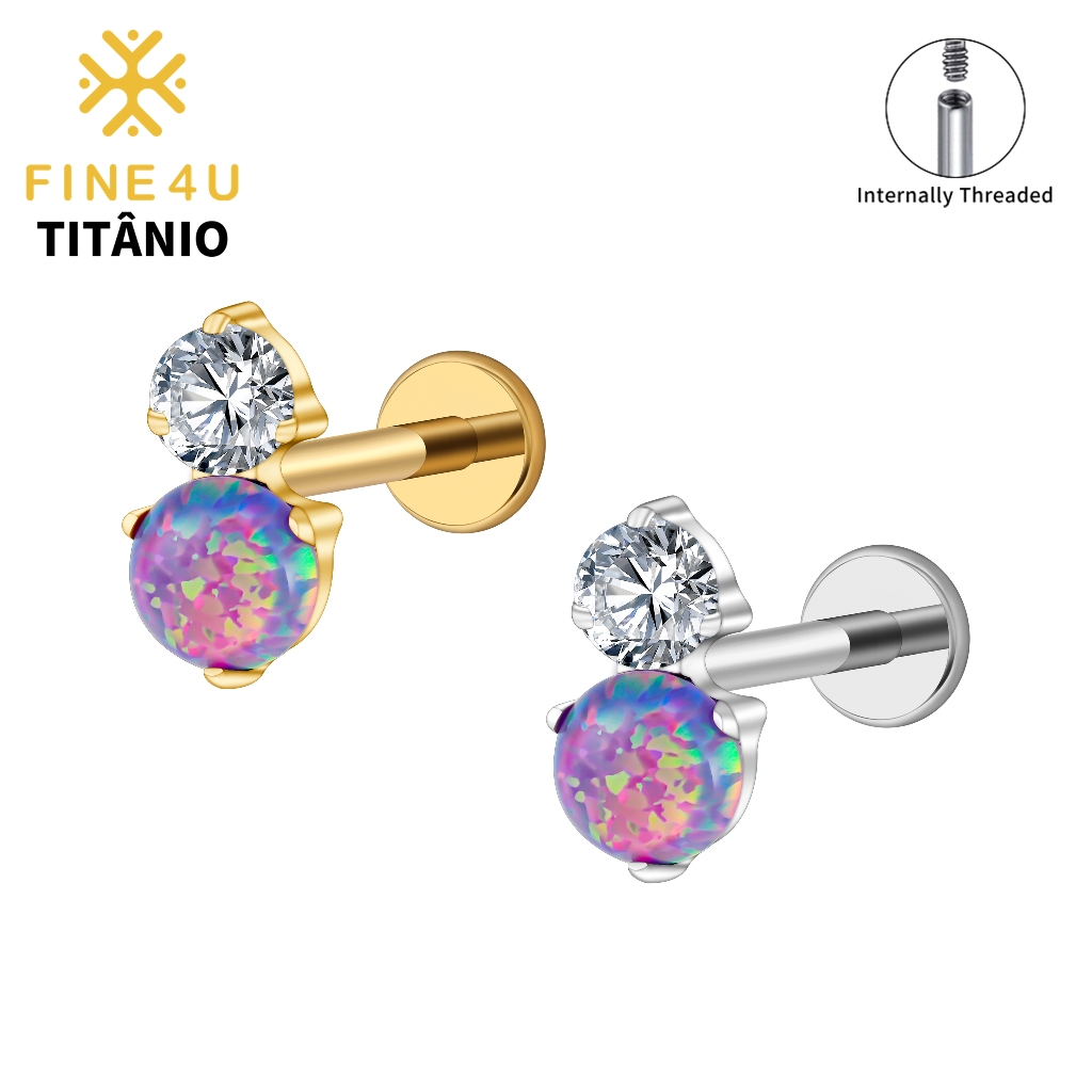 FINE4U Piercing Titânio Opala e CZ Para Helix Tragus Cartilagem Conch Labret Lóbulo em Oferta na Shopee