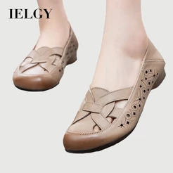 IELGY Couro Macio Sola Macia Novos Sapatos Caverna Sandálias Femininas Mãe Verão Confortáveis Respiráveis