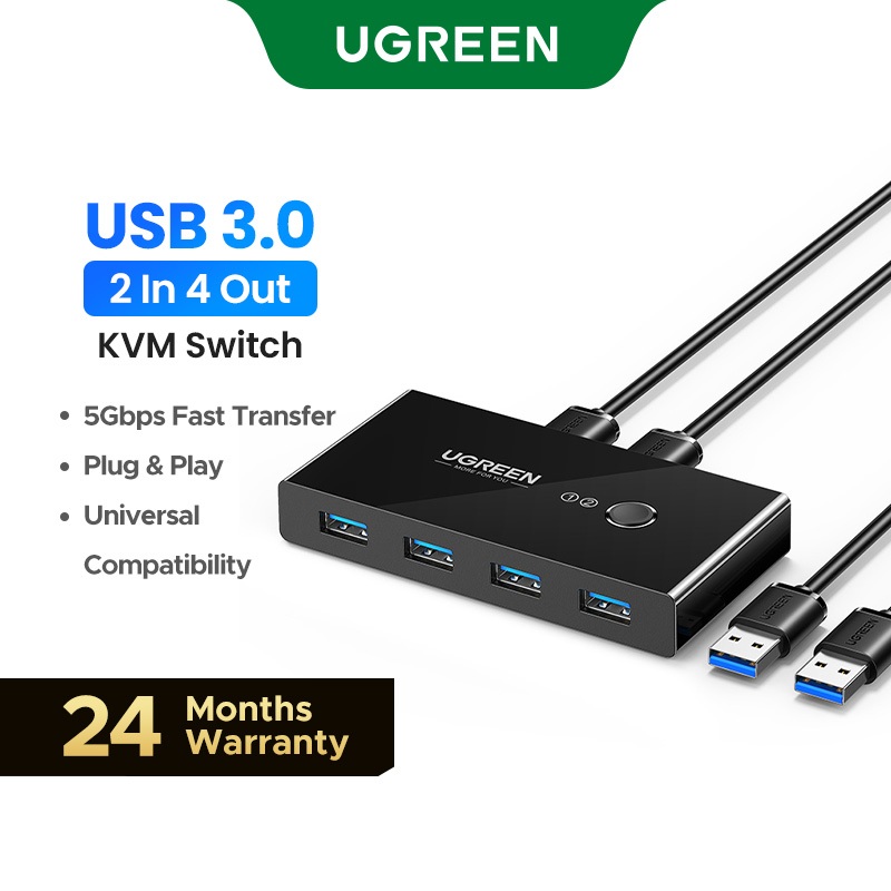 UGREEN USB Interruptor KVM 3.0 2.0 Para PC Teclado E Mouse Impressora Windows10 2 PCs Compartilhar 4 Dispositivos