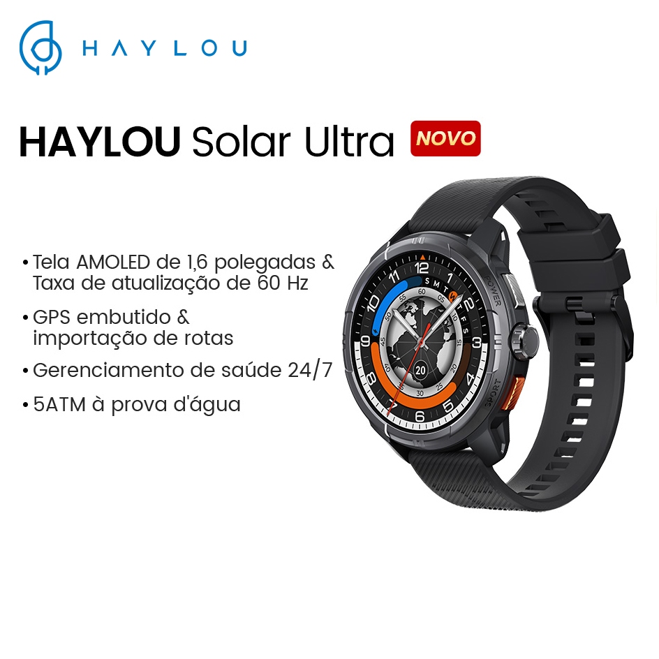 [New] Haylou Solar Ultra GPS 1.6"AMOLED 60Hz Display SmartWatch 5ATM 22Dias Bateria Relógio Inteligente À Prova D'água - Mobile & Gadgets