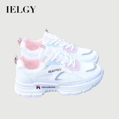IELGY Moda casual Rosa Branco Papai Sapatos Femininos 2026 Coreano Versátil Malha Tênis Estudante Corrida