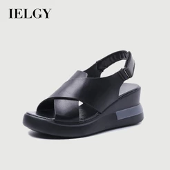 IELGY Sandálias Femininas Plataforma Cunha casual Boca De Peixe Couro Macio