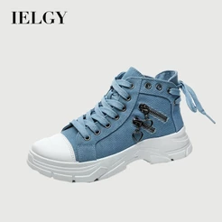 IELGY Lona De Cano Alto Feminina Respirável Sola Plataforma Sapatos Casuais Botas Tênis