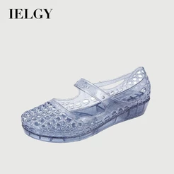 IELGY Novo Recorte Transparente Cristal Toe Sandálias Femininas Verão Mãe Moda Casual Salto Cunha
