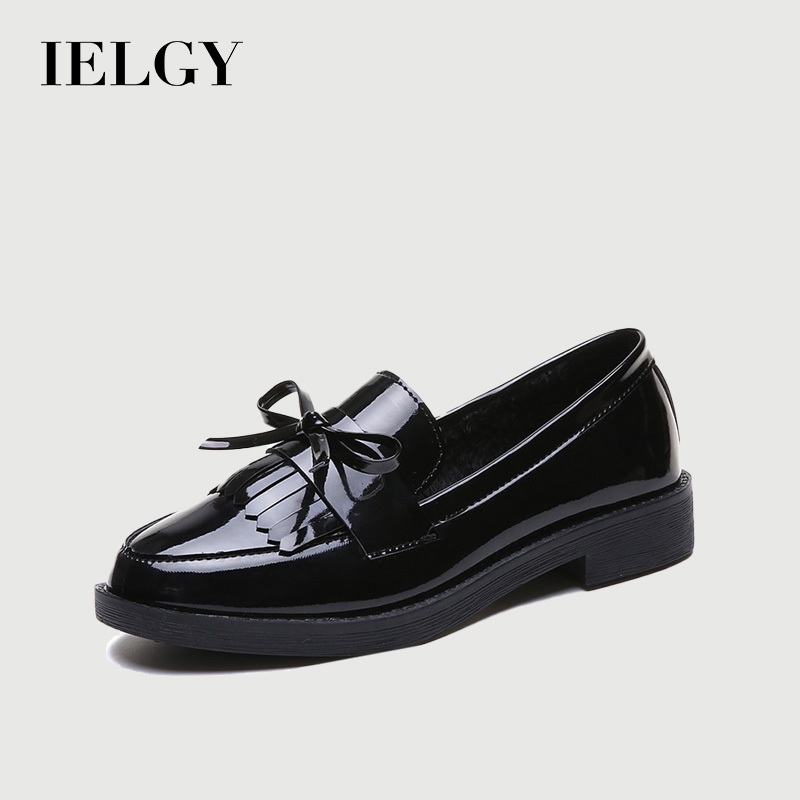 IELGY Sapatos Femininos De Salto Baixo Grosso Estilo Britânico Versáteis De Couro Envernizado em Oferta na Shopee