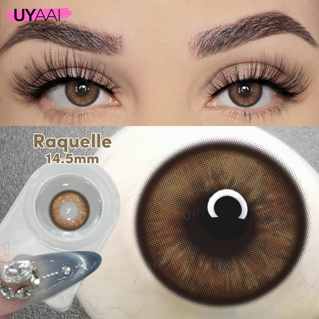 UYAAI Lente De Contato Colorida Marrom Natural , 1 Par Anual Série Azul 14.0-14.5mm , Venda Quente , Para Maquiagem , Al