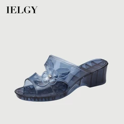 IELGY Fashion Wedge Jelly Crystal Clear Chinelos Femininos Verão Antiderrapante Sola Macia