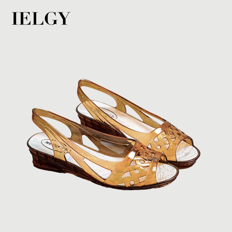 IELGY Transparente Jelly Fish Mouth Sandálias De Cristal Femininas Sapatos De Dança De Salto Baixo Mãe Plana em Oferta na Shopee