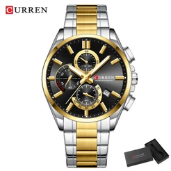 CURREN Relógio Masculino Novo Cronógrafo Multifuncional De Aço Inoxidável Calendário Luminoso Moda Negócios Quartzo À Pr