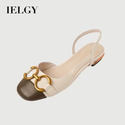 IELGY Sandálias Femininas Com Fivela De metal E Bico Plano Francês Retrô Combinando Cores