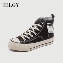 IELGY Sapatos De Lona Plataforma De Cano Alto Simples Com Cadarço Feminino Estilo De Rua