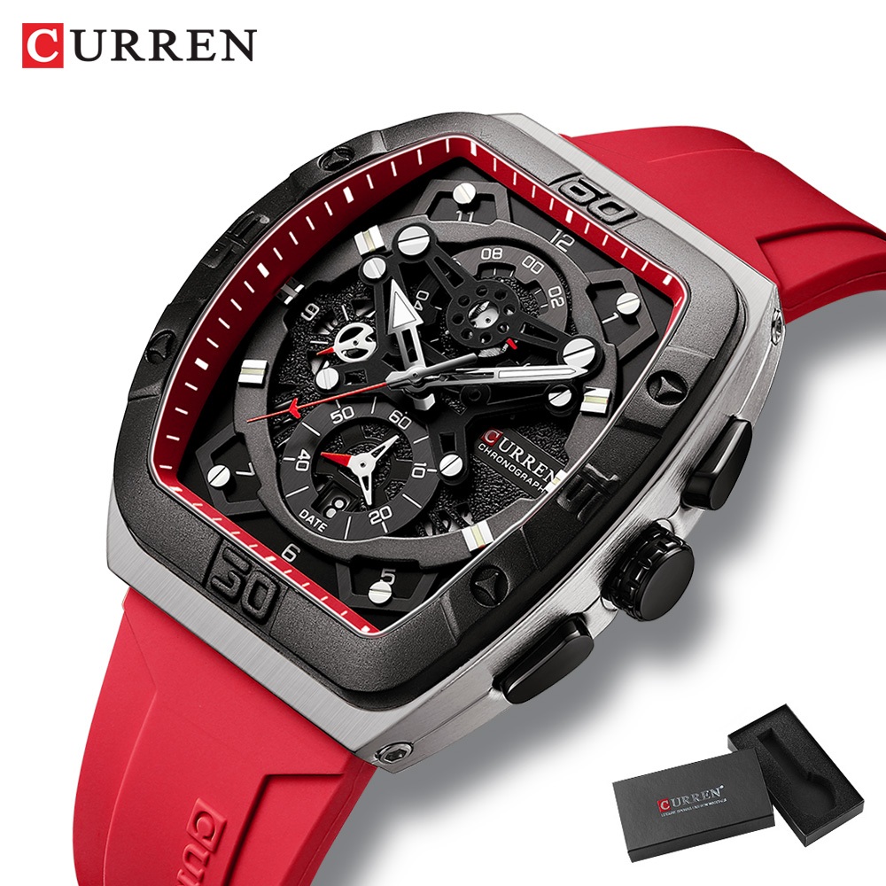 Relógios Masculinos Originais CURREN Marca Genuína Multifuncional Cronógrafo Ponteiro Luminoso Mostrador Pulseira De Sil