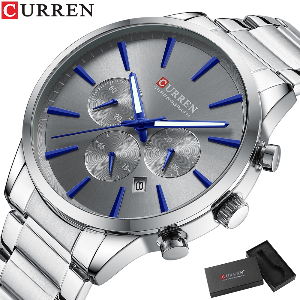 CURREN Relógio Masculino Original Genuíno Multifuncional Dial Data Estilo De Negócios Na Moda Ponteiros Luminosos Quartz