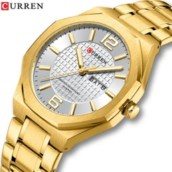 CURREN Relógio Masculino Original Novo Simples Aço Inoxidável Ponteiro Luminoso Semana Calendário Exibição Moda Negócios
