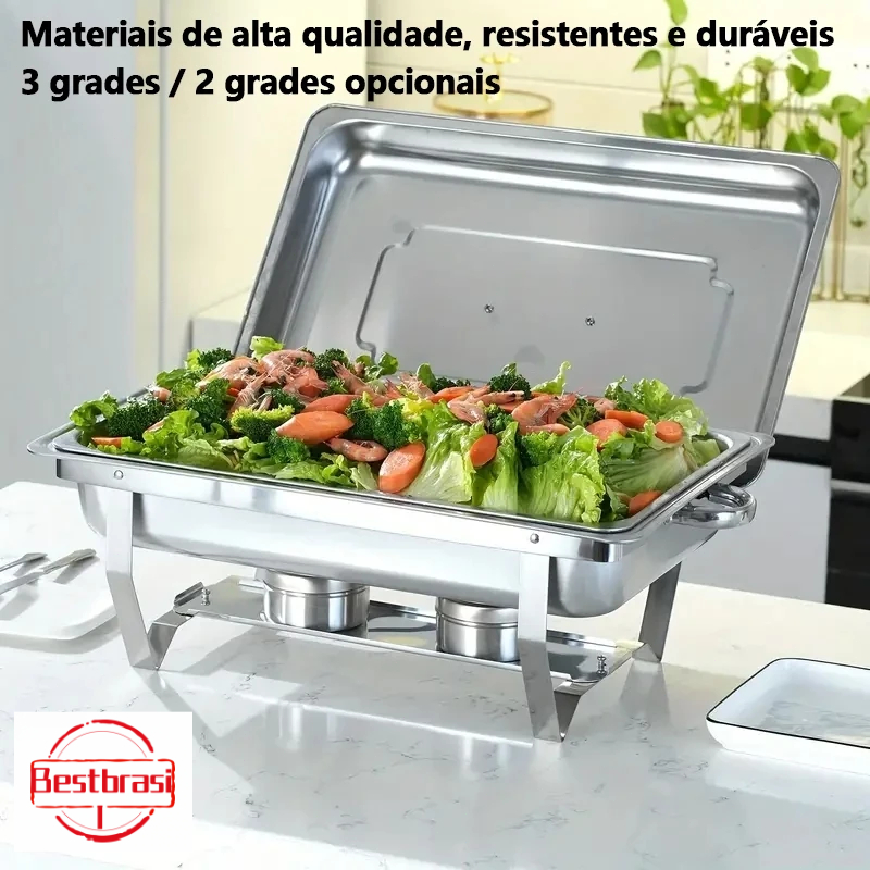 Rechaud Inox 9 Litros Panelas Banho Maria 2 Cubas panela buffet panela inox Isolamento Resistente Ecologicamente correto