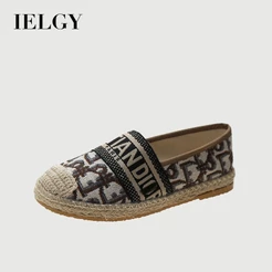 IELGY Sapatos De Pano Estilo Étnico Femininos De Pescador De Linho 2026 Novos Lona Plana slip-on