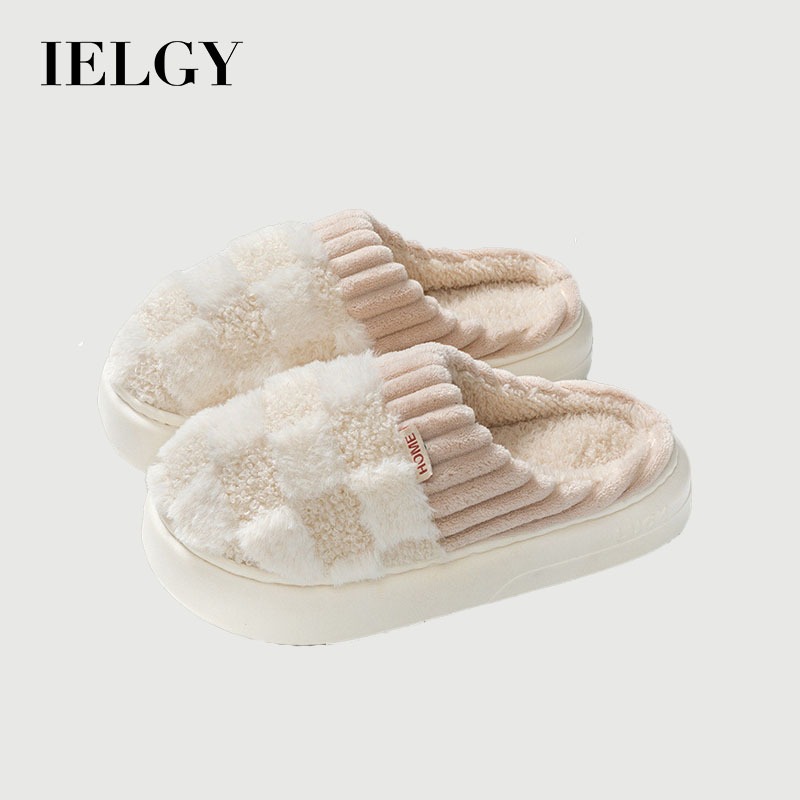 IELGY Chinelos De Algodão Rosa Femininos Outono Inverno 2024 Calor Doméstico E De Lã