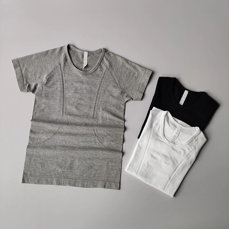 Mulheres Yoga Topo Sem Costura Esporte T Camisas De Fitness Ginásio Roupas Manga Curta Cam...