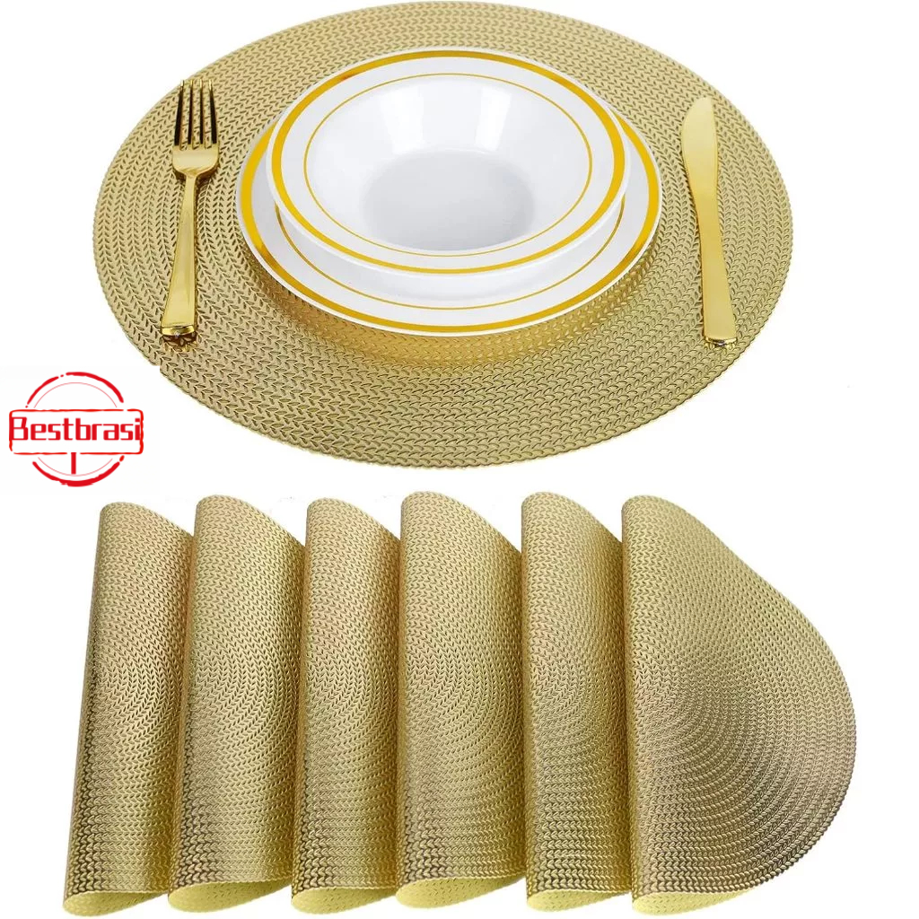 Jogo Americano Redondo Cozinha Jantar Kit 4 ou 6 Peças Jogo Americano Redondo Cozinha Jantar Material do PVC Fácil de li