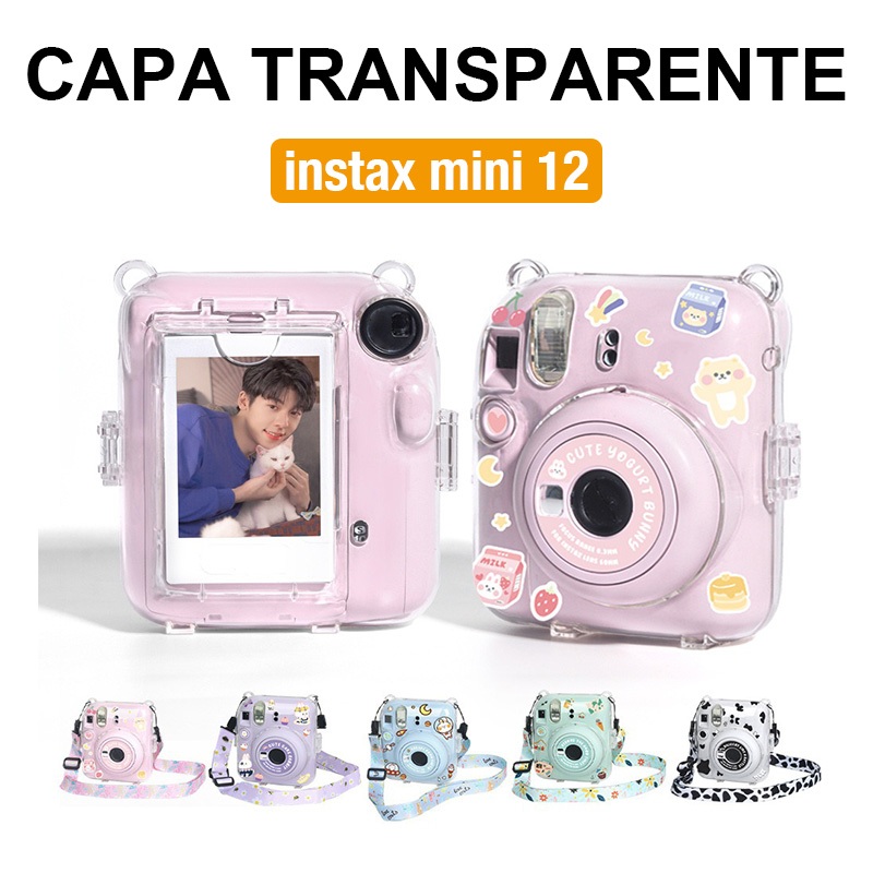 [Film Lab] Capa Capinha Transparente Instax Mini 12 Case Para Câmera Instantânea Capa Protetora Com Alça Adesivo CAA21 em Oferta na Shopee