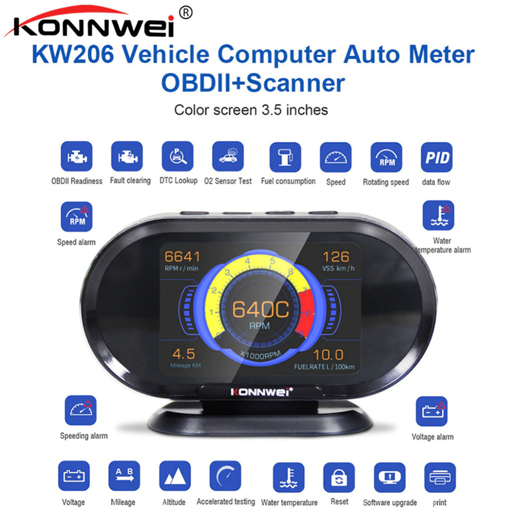 Novo KONNWEI KW206 OBD2 Computador A Bordo Auto Digital OBD2 Scanner Consumo De Combustível Medidor De Temperatura Da Ág