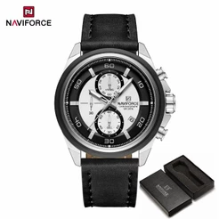 NAVIFORCE 8075 Relógio Masculino Multifuncional De Couro Genuíno