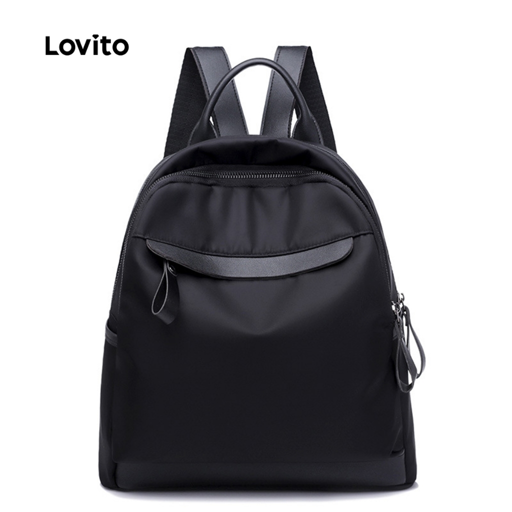 Lovito Mochila Casual lisa, simples e prática de Nylon, mochila diária de grande capacidade para mulheres LFA70109 - Women Bags