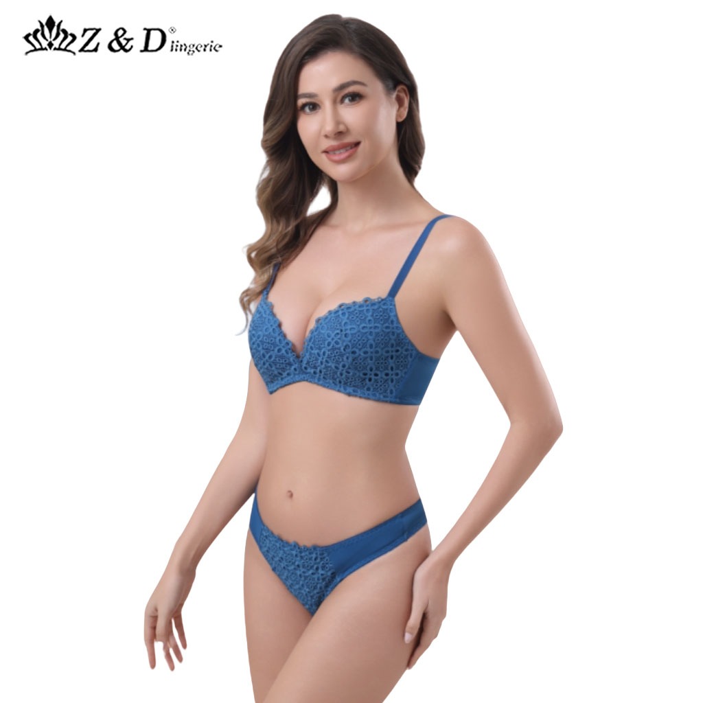 Z&D Lingerie Conjunto Sem Aro Com Renda De Bordado e Bojo Calcinha Fio Dental 8008