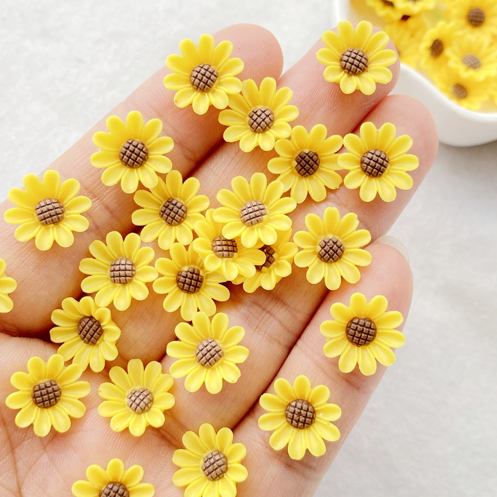 50 peças resina Mini acessórios de unhas de girassol, flor traseira plana strass decoração DIY acessórios de casamento a em Oferta na Shopee