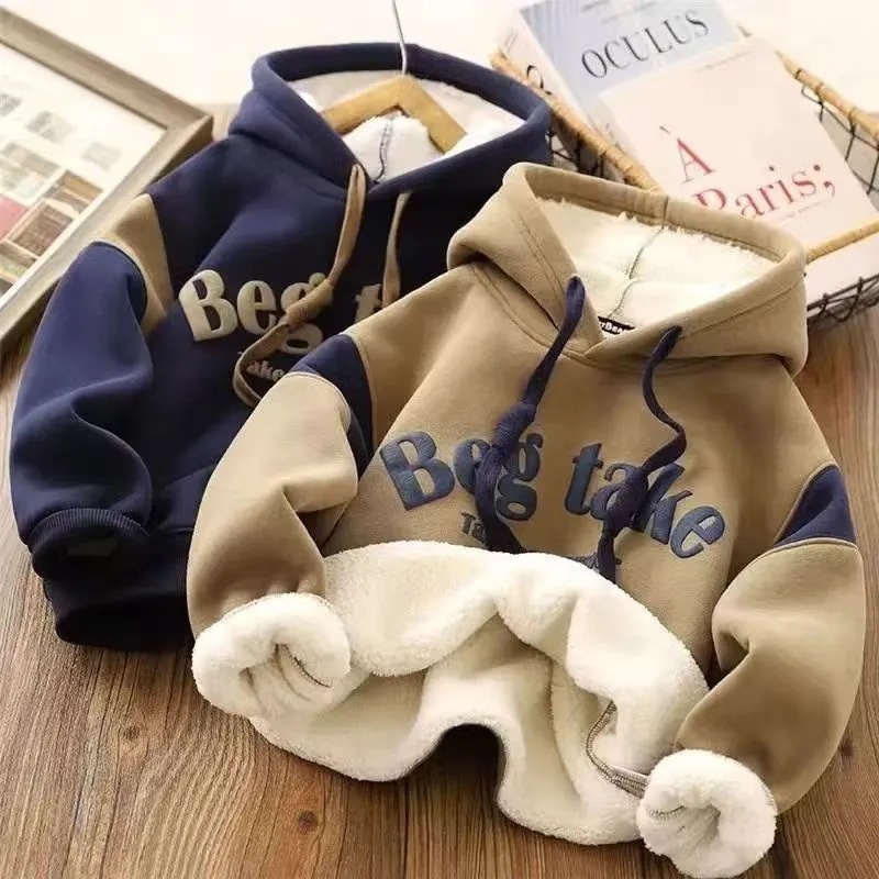 Casaco De Moletom Grosso Acolchoado Inverno Grandes Crianças Roupas Quentes Com Capuz Meninos Meninas Pulôver